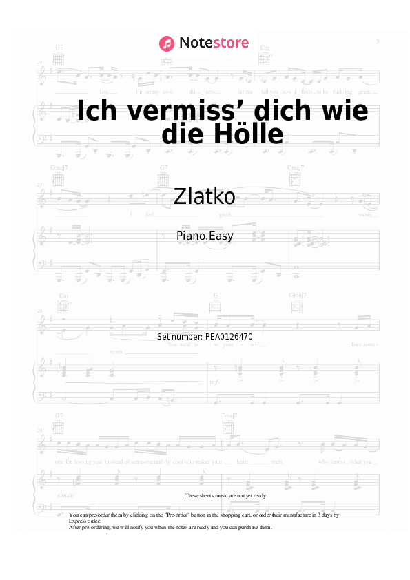 Easy sheet music Zlatko - Ich vermiss’ dich wie die Hölle - Piano.Easy