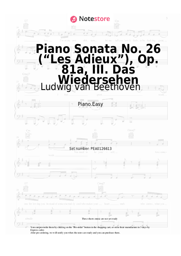 Piano Sonata No. 26 (“Les Adieux”), Op. 81a, III. Das Wiedersehen - Ludwig van Beethoven Piano Sheet Music Easy - Piano.Easy