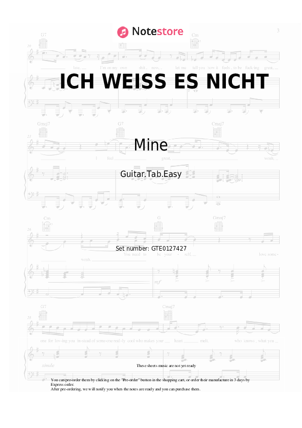 Easy Tabs Mine - ICH WEISS ES NICHT - Guitar.Tab.Easy