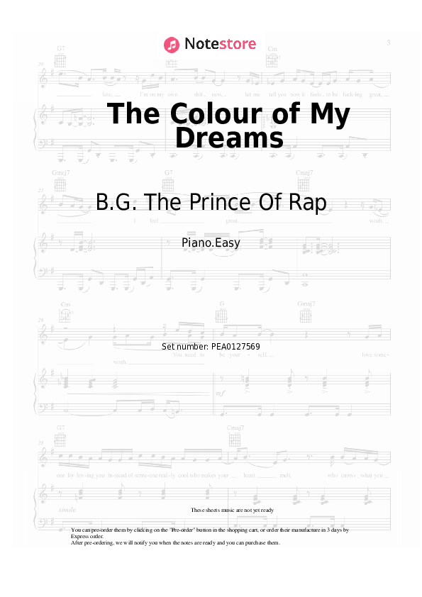 Easy sheet music B.G. The Prince Of Rap - The Colour of My Dreams - Piano.Easy