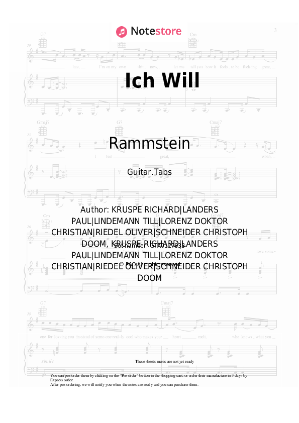 Tabs Rammstein - Ich Will - Guitar.Tabs