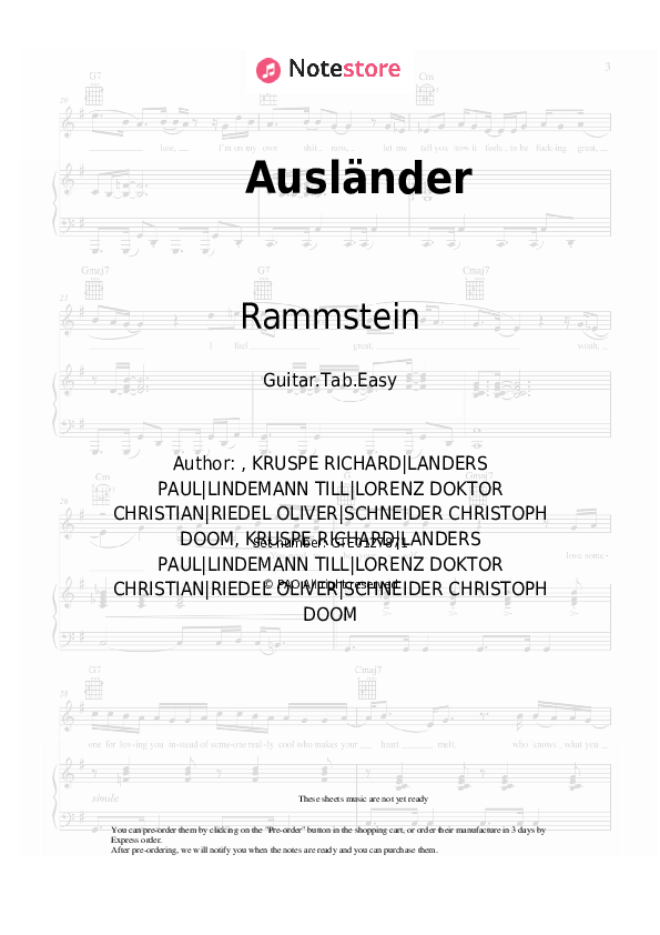 Easy Tabs Rammstein - Ausländer - Guitar.Tab.Easy