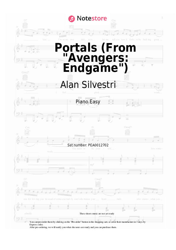 Easy sheet music Alan Silvestri - Portals (From Avengers: Endgame) - Piano.Easy