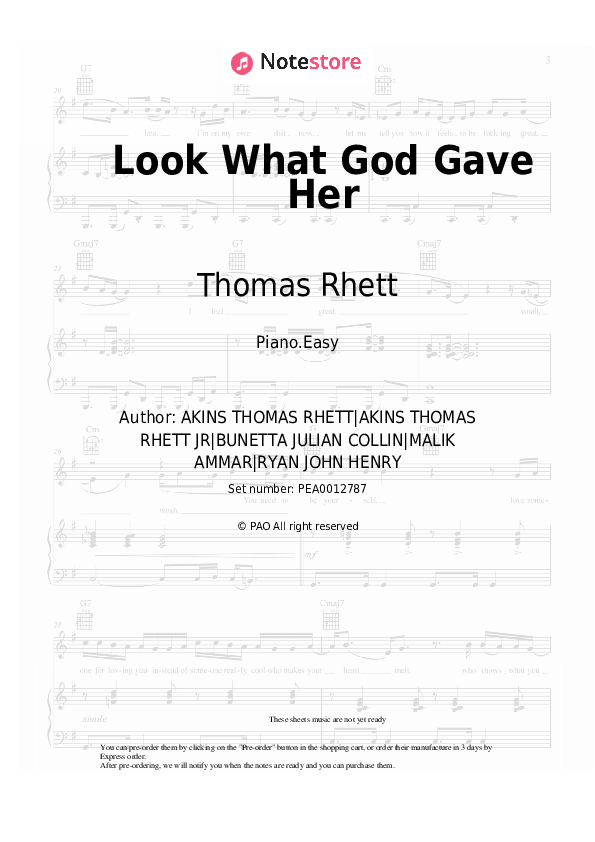 Easy sheet music Thomas Rhett - Look What God Gave Her - Piano.Easy