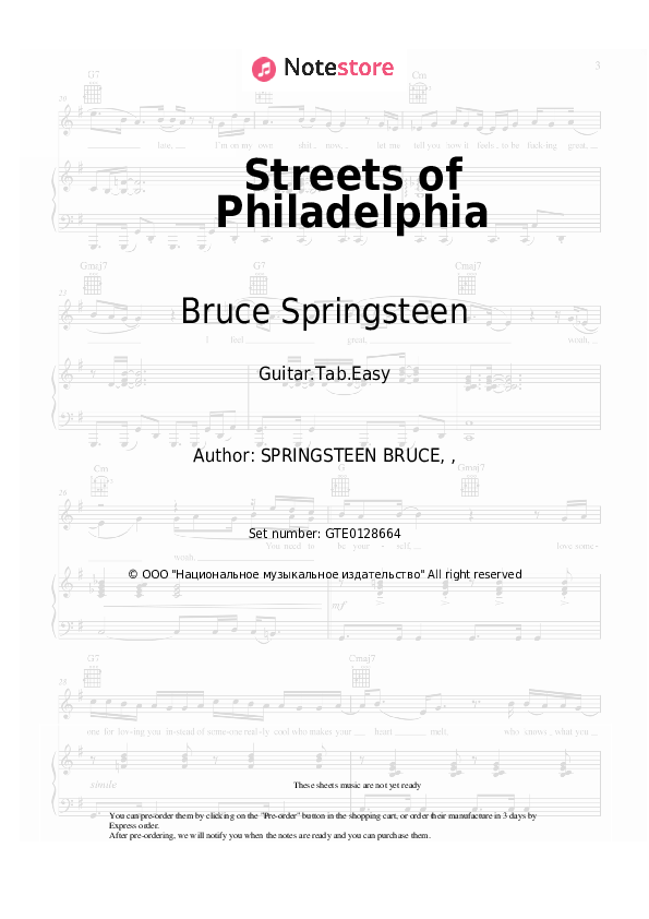 Easy Tabs Bruce Springsteen - Streets of Philadelphia - Guitar.Tab.Easy