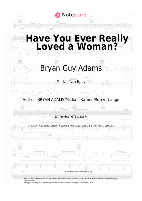 Easy Tabs Bryan Guy Adams - Have You Ever Really Loved a Woman? - Guitar.Tab.Easy
