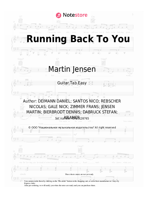 Easy Tabs Martin Jensen, Alle Farben, Nico Santos - Running Back To You - Guitar.Tab.Easy
