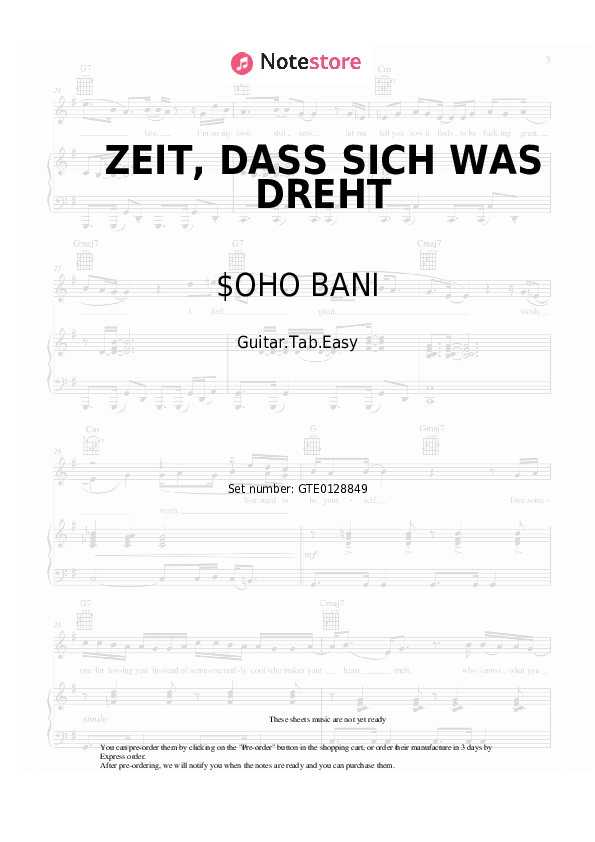 Easy Tabs $OHO BANI, Herbert Grönemeyer - ZEIT, DASS SICH WAS DREHT - Guitar.Tab.Easy