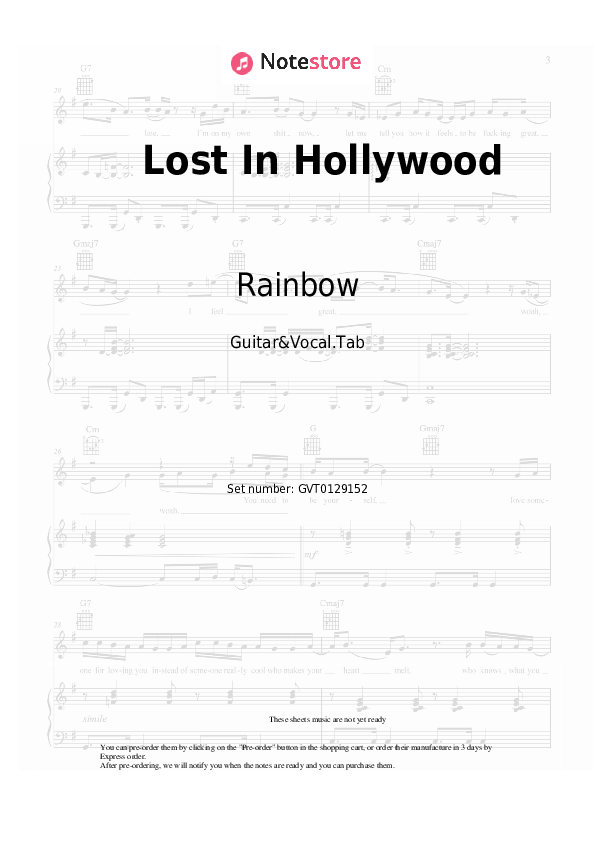 Chords and Voice Rainbow - Lost In Hollywood - Guitar&Vocal.Tab