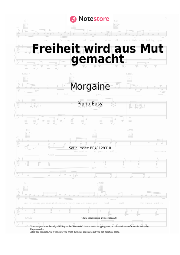 Easy sheet music Morgaine - Freiheit wird aus Mut gemacht - Piano.Easy