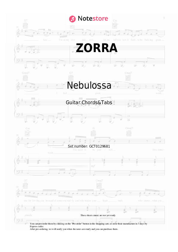 Chords Nebulossa - ZORRA - Guitar.Chords&Tabs