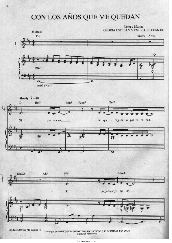 Gloria Estefan - Con los Años Que Me Quedan piano sheet music