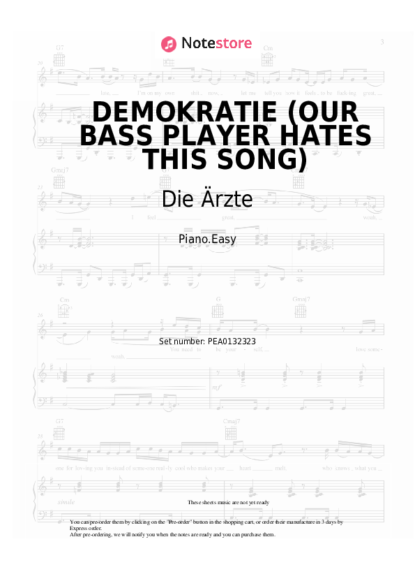 Easy sheet music Die Ärzte - DEMOKRATIE (OUR BASS PLAYER HATES THIS SONG) - Piano.Easy