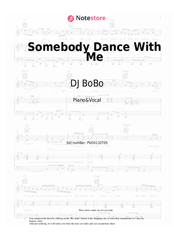 Sheet music with the voice part DJ BoBo - Somebody Dance With Me - Piano&Vocal