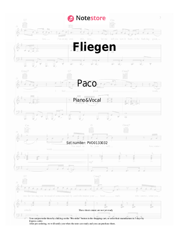 Sheet music with the voice part Paco - Fliegen - Piano&Vocal