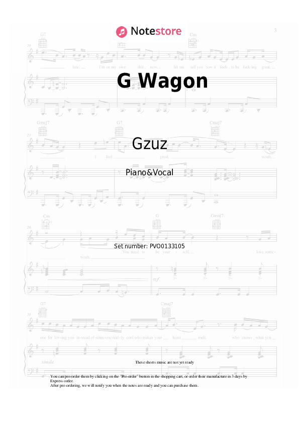 G Wagon - Gzuz Piano Sheet Music with the Voice part - Piano&Vocal