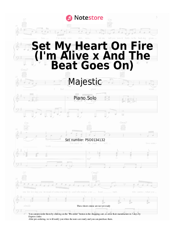 Set My Heart On Fire (I'm Alive x And The Beat Goes On) - Majestic, The Jammin Kid, Celine Dion Piano Sheet Music - Piano.Solo