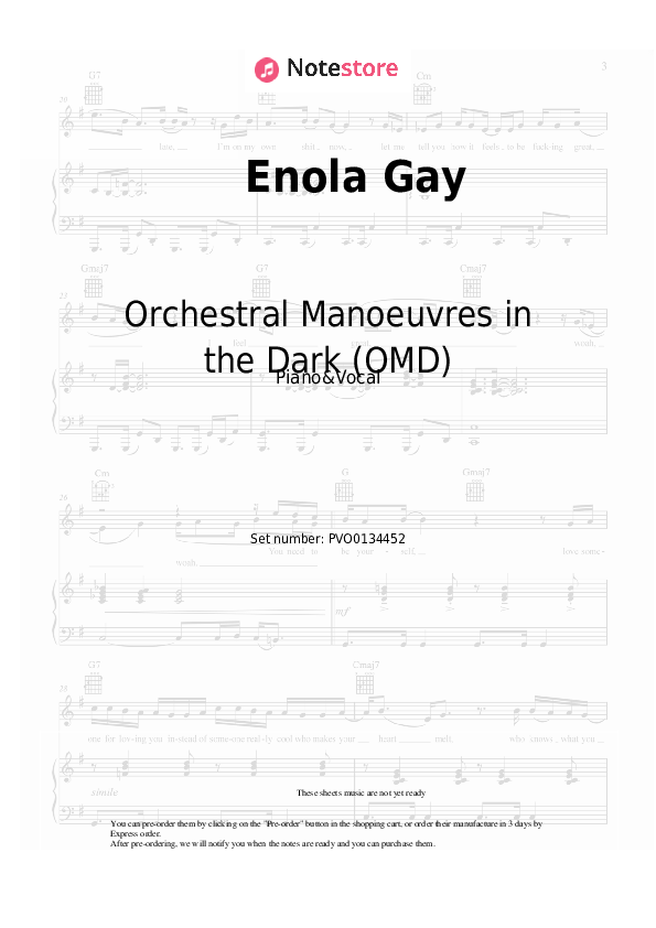 Sheet music with the voice part Orchestral Manoeuvres in the Dark (OMD) - Enola Gay - Piano&Vocal