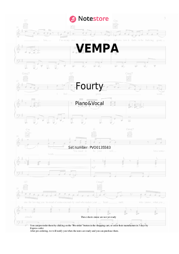 VEMPA - Fourty, Bausa Piano Sheet Music with the Voice part - Piano&Vocal