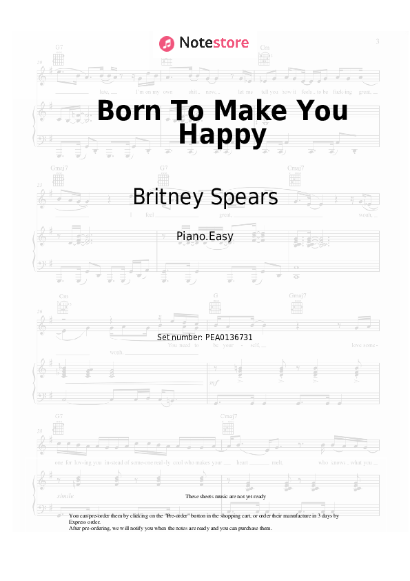 Easy sheet music Britney Spears - Born To Make You Happy - Piano.Easy