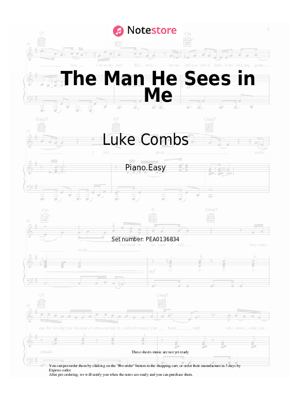 The Man He Sees in Me - Luke Combs Piano Sheet Music Easy - Piano.Easy