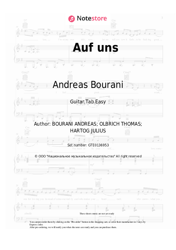 Auf uns - Andreas Bourani Tabs Easy - Guitar.Tab.Easy