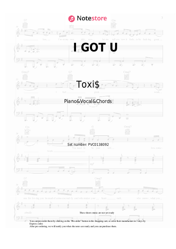 Sheet music and chords Toxi$ - I GOT U - Piano&Vocal&Chords