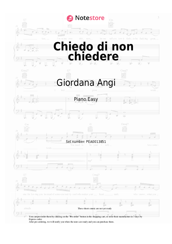 Chiedo di non chiedere - Giordana Angi Piano Sheet Music Easy - Piano.Easy