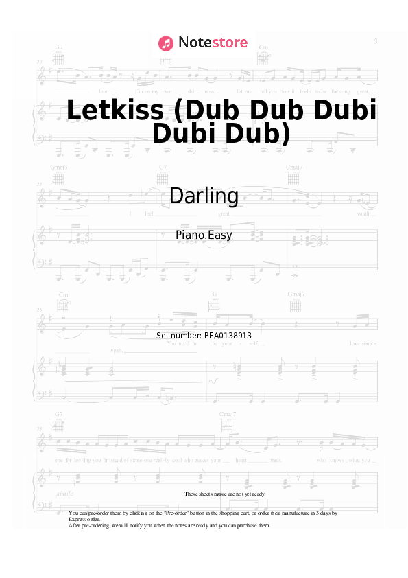 Easy sheet music Darling - Letkiss (Dub Dub Dubi Dubi Dub) - Piano.Easy