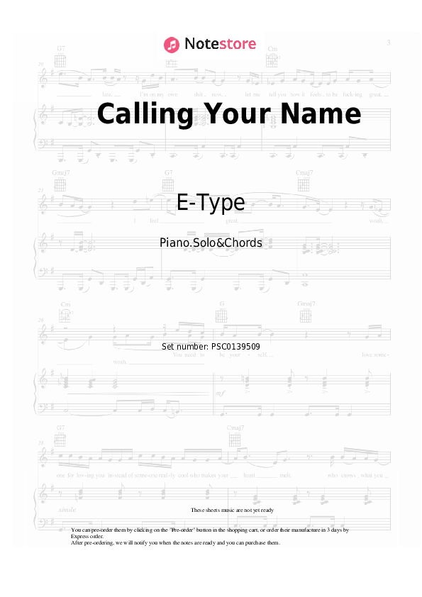 Calling Your Name - E-Type Piano Sheet Music and Chords - Piano.Solo&Chords