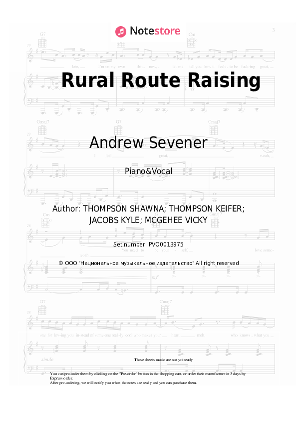 Rural Route Raising - Andrew Sevener Piano Sheet Music with the Voice part - Piano&Vocal