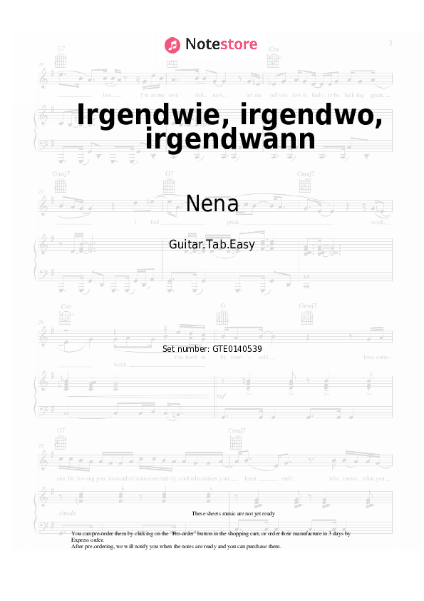 Easy Tabs Nena - Irgendwie, irgendwo, irgendwann - Guitar.Tab.Einfach