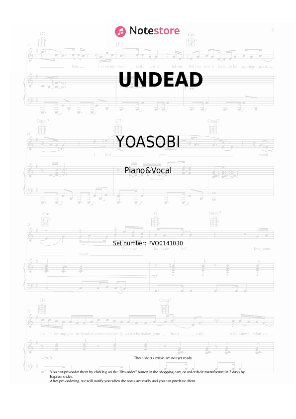 Sheet music with the voice part YOASOBI - UNDEAD - Piano&Vocal