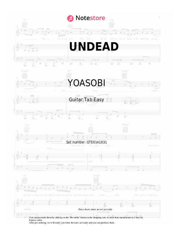 Easy Tabs YOASOBI - UNDEAD - Guitar.Tab.Einfach