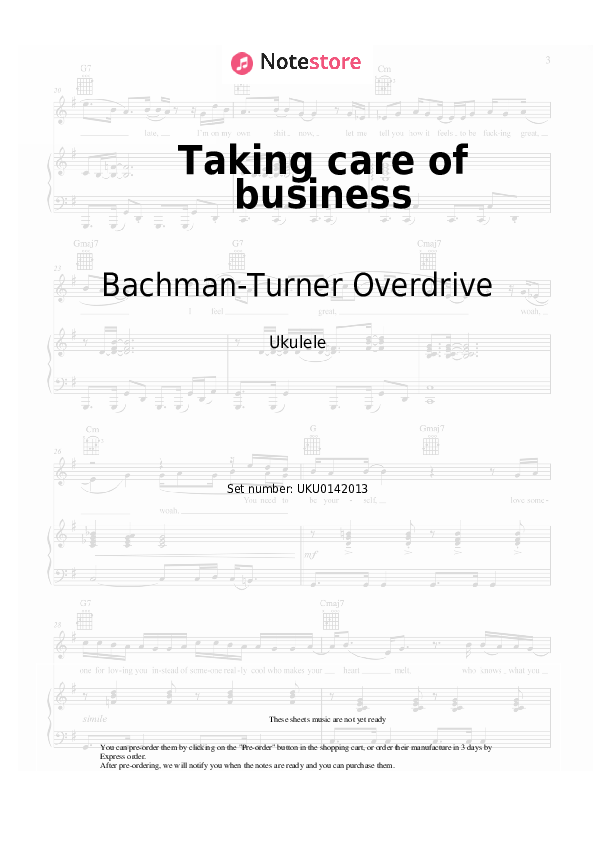 Sheet music Bachman-Turner Overdrive - Taking care of business - Ukulele