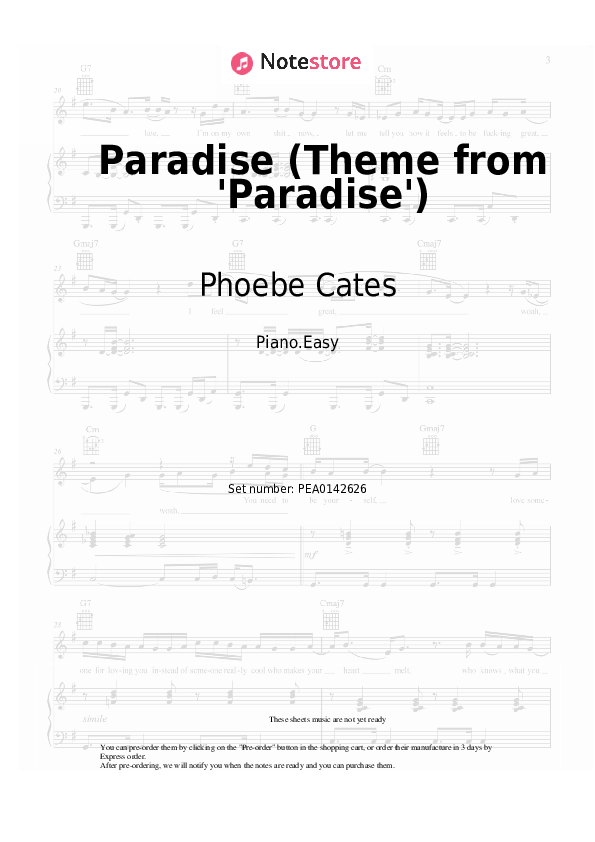 Easy sheet music Phoebe Cates - Paradise (Theme from 'Paradise') - Piano.Easy