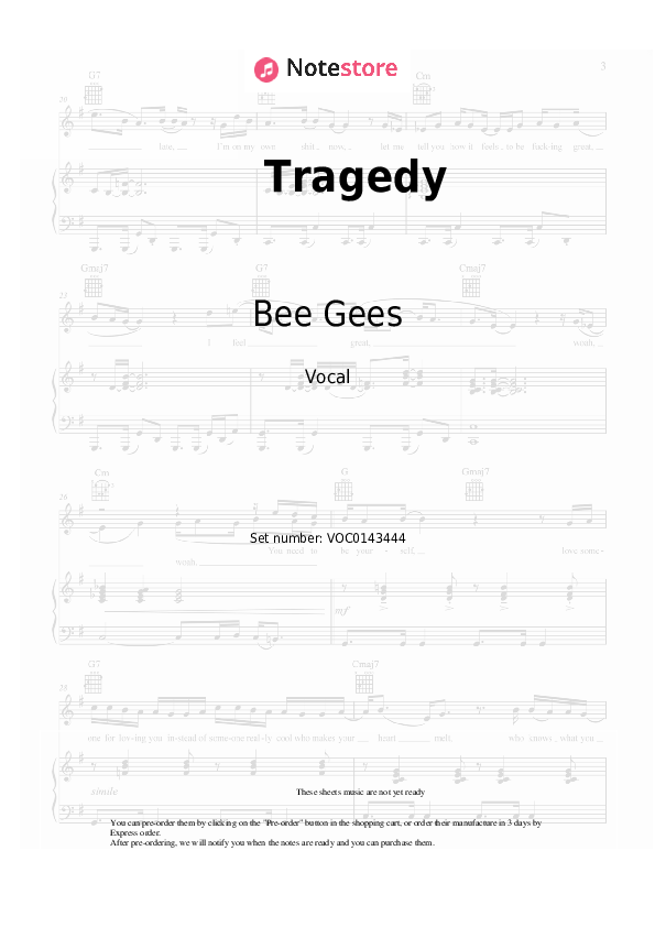 Tragedy - Bee Gees Vocal Sheet Music - Vocal