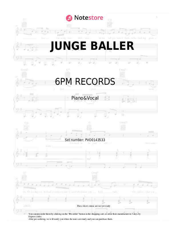 JUNGE BALLER - 6PM RECORDS, Ski Aggu, Haaland936 Piano Sheet Music with the Voice part - Piano&Vocal