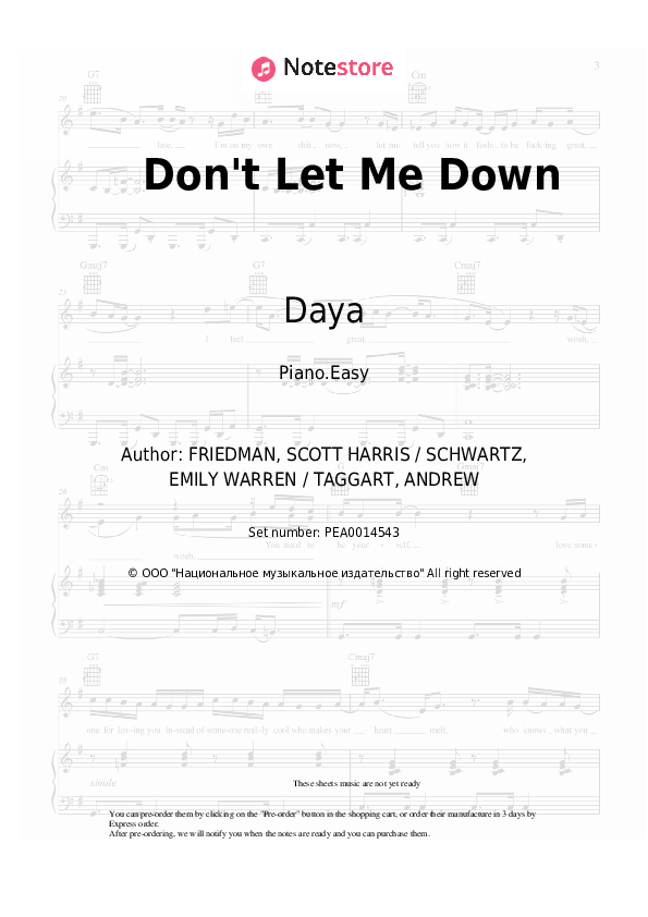 Easy sheet music The Chainsmokers, Daya - Don't Let Me Down - Piano.Easy