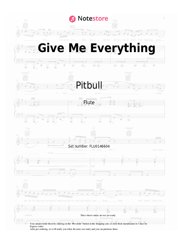 Sheet music Pitbull, Ne-Yo, Afrojack, Nayer - Give Me Everything - Flute