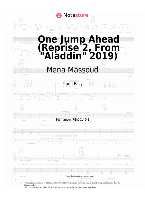 Easy sheet music Mena Massoud - One Jump Ahead (Reprise 2, From &quot;Aladdin&quot; 2019) - Piano.Easy
