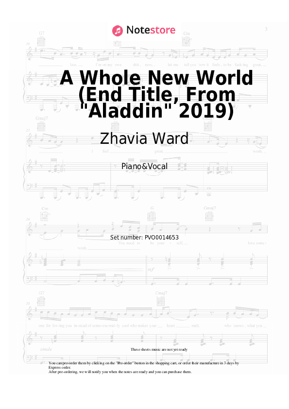 Sheet music with the voice part ZAYN, Zhavia Ward - A Whole New World (End Title, From Aladdin 2019) - Piano&Vocal