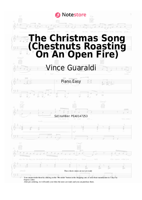 Easy sheet music Vince Guaraldi - The Christmas Song (Chestnuts Roasting On An Open Fire) - Piano.Easy