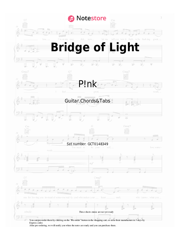 Chords P!nk, Happy Feet Two Chorus - Bridge of Light - Guitar.Chords&Tabs