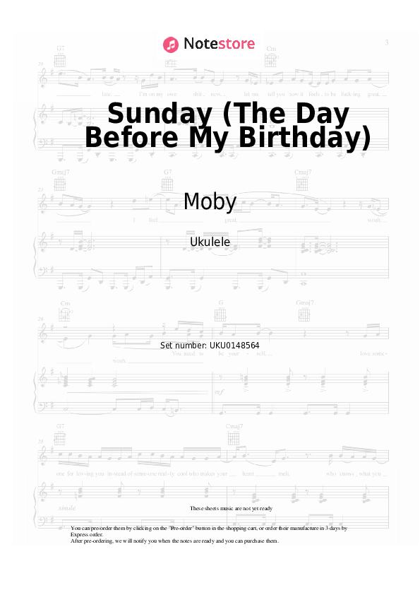 Sunday (The Day Before My Birthday) - Moby Ukulele Sheet Music - Ukulele