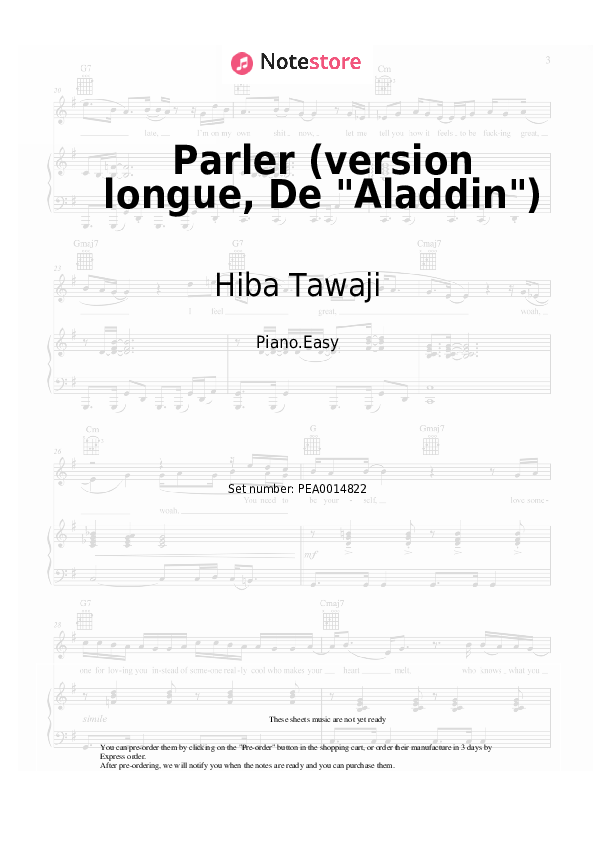 Parler (version longue, De Aladdin) - Hiba Tawaji Piano Sheet Music Easy - Piano.Easy