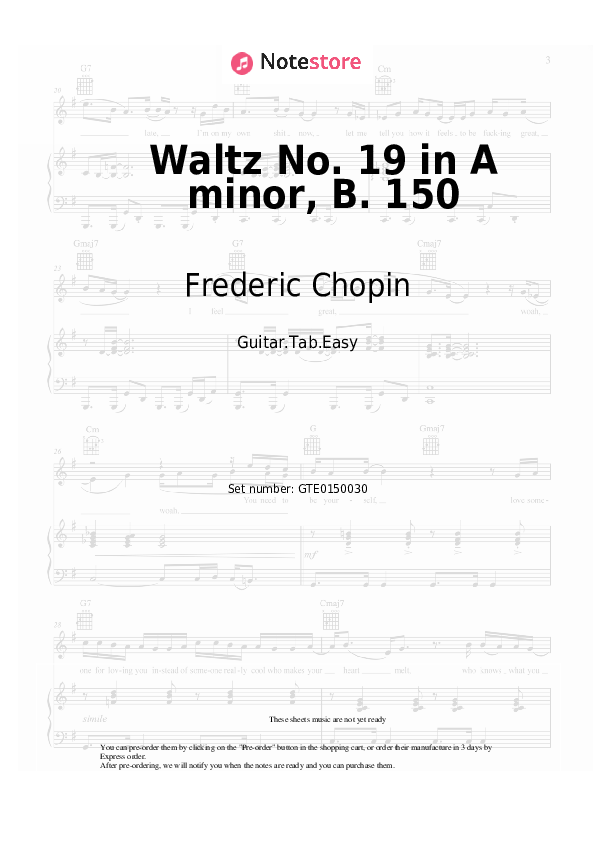 Easy Tabs Frederic Chopin - Waltz No. 19 in A minor, B. 150 - Guitar.Tab.Einfach