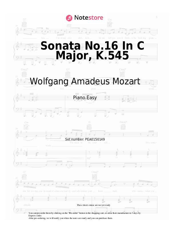 Sonata No.16 In C Major, K.545 - Wolfgang Amadeus Mozart Piano Sheet Music Easy - Piano.Easy