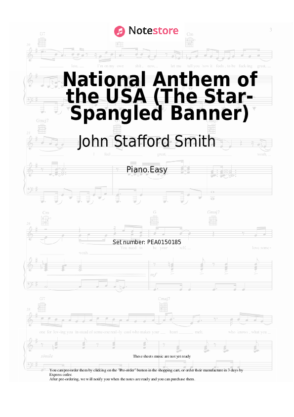 Easy sheet music John Stafford Smith - National Anthem of the USA (The Star-Spangled Banner) - Piano.Easy