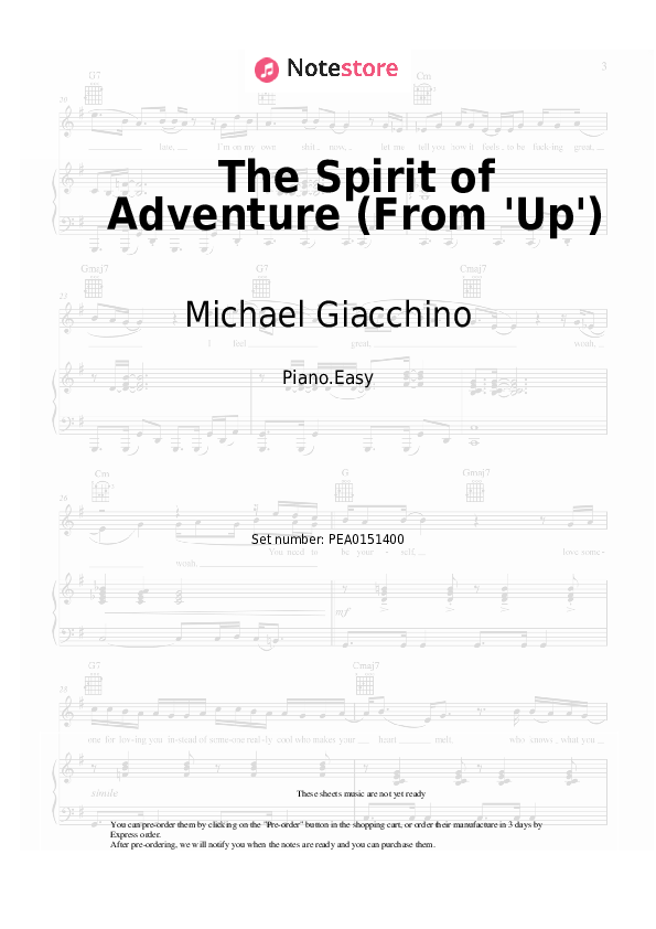 Easy sheet music Michael Giacchino - The Spirit of Adventure (From 'Up') - Piano.Easy